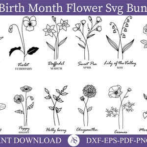 Birth Month Flower Bouquet Svg Bundle, Birth Month Flower, Flower Svg, Floral Svg, Birth flower,Flower Bouquet,flower,flowers,tattoo,Svg,Png