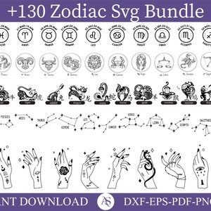 Zodiac Signs SVG Bundle, Horoscope SVG Bundle, Celestial Star Sign SVG, Zodiac Constellation Svg, Zodiac Signs Clipart Png, Horoscope Gift