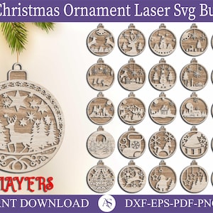 114 palline di Natale Svg, pacchetto SVG con taglio laser ornamento natalizio, set di giocattoli di Natale, pacchetto SVG di Natale, set di palline di Natale, taglio laser