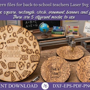 05 Back to School Doodle SCORING Pattern File Bundle, Laser Score Files, School Doodles, Paper, Pencils, Pens, Globe, Paper Clip, Calculator