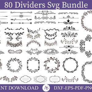 Decorative Lines SVG Bundle, PNG, Floral Ornaments Svg, Floral Svg, Flourish Svg, Text Divider Svg, Text Decoration, Cricut, Silhouette