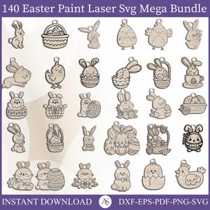 140 Ostern-Farblaser-Svg, Osterausschnitte/Farbset, Laser-Cut-Dateien, SVG+DXF+EPS, Glowforge-Dateien, Sofortiger Download, Osterhase, Laser