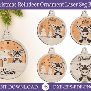08 Rentier Weihnachtsornament anpassbare laserfertige Datei SVG Urlaub Laser Cut Ornamente Glowforge Datei, Rentier Ornament Laser Svg