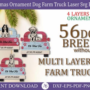 Laser Cut File, Digital File, Interchangeable Dog Breed Christmas Truck Ornament, Expansion Pack, Oh What Fun, SVG, PNG, Glowforge