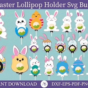 Ostern-Lollipop-Halter SVG, Ostern-Lollipop-Halter-Schnittdatei, Süßigkeitenhalter-Svg, Kaninchen-Ei-Halter, Tiere-Süßigkeitshalter-Svg, Kinder-Basteldatei.