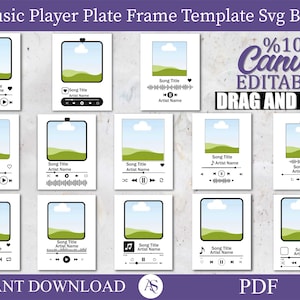 Plantilla de reproductor de música Canva, placa de reproductor de música, arte de canción acrílica, reproductor de música de vidrio, marco de fotos de música, portada de canción de álbum, Canva editable