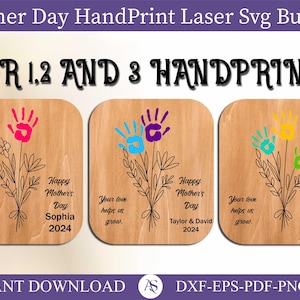 Moederdag handafdruk teken, aangepaste houten handafdruk boeket SVG, aangepaste kindercadeau voor moeder oma, Moederdag lasersnijden bestanden.