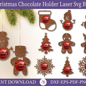 Porta cioccolato natalizio SVG, sagoma Cricut titolare, Glowforge Svg, file tagliato al laser, albero di Natale, Babbo Natale, porta pan di zenzero Svg, dxf