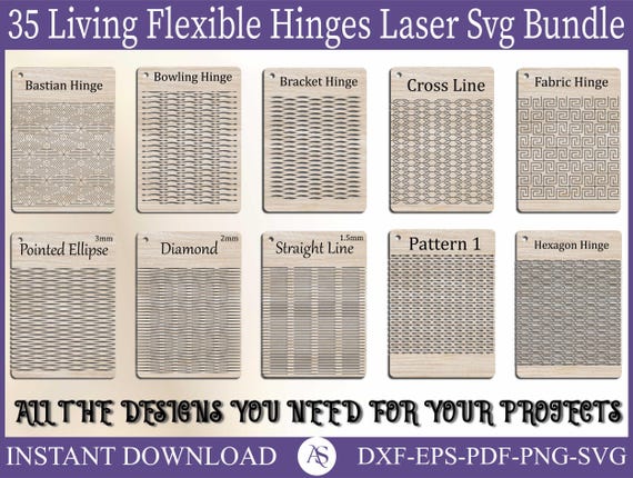35 Flexible Living Hinges Laser Cut Files, Flexible Laser Cut Patterns, Laser Cut Living Hinge Pattern for bend wood, Living Hinge Pack