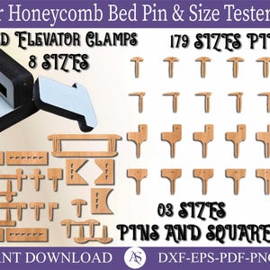 Laser Honeycomb Bed Pin + Size Test Tool, Laser Anti-flashback Hold Down Pins, Laser Cut Bed Rising Clamp, Glowforge, xTool, OMtech, AEON