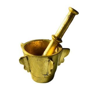 Pure and Heavy Brass Mortar Made by Jewish Artisans in Morocco, Rare Vintage 5 Sides | brass