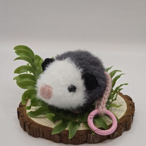 Pocket Critters - Fuzzy Opossum Keychain - Crocheted Amigurumi