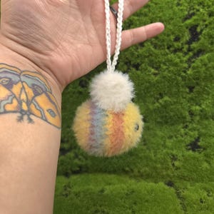 Pocket Critters - Crocheted Fuzzy Bee Keychain - Amigurumi Bumblebee Bag Charm