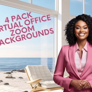 Virtual Office Beach Loft Elegant Modern Zoom Backdrop |Videoconferencing Streaming Microsoft Teams Background| 4 Pack