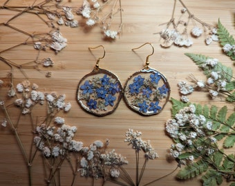 Handmade Forget Me Not Resin Earrings with Real Pressed Flowers
