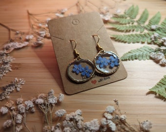 Handmade Forget Me Not Resin Earrings with Real Pressed Flowers