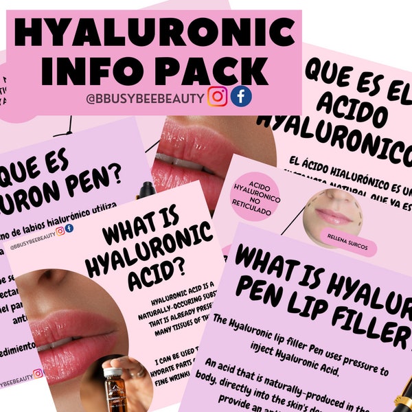 Information template pack for lip fillers with Hyaluronic Acid for Instagram (Canva editable) Hyaluron Pen