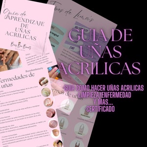 Guia de aprendizagem de unhas acrílicas, Aprendizaje en casa passo a passo, 2023, Certificado incluído.