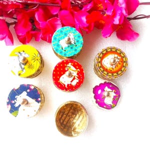 Brass Haldi Kumkum Box Assorted Pichwai Art-Pooja Return Gifts-Thamboolam Favors-Ethnic Decor-Ganesha Favors Bulk-Diwali Navratri Gifts