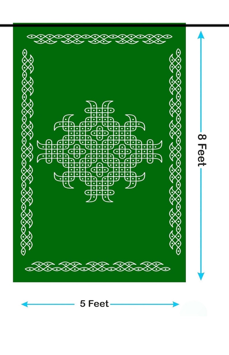 Fondo rosa de vaca Pichwai: 8 x 8 pies, decoración de satén para Pooja, decoración tradicional india para Diwali, inauguración de casa, Navaratri y Gollu. 2 pcs green kolam