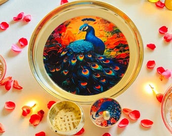 Brass Pichwai Peacock Plate – 6" Indian Pooja Tray, Laddu Gopal Gifts, Ugadi Navaratri Return Favors