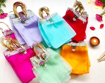 Sacolas de organza Lotus para lembrancinhas: Casamento indiano, Mehendi, Haldi (23x18 cm), Lembrancinhas para convidados do Navarathri