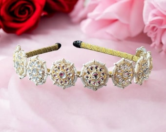 Kundan Bridal Headband: Indian Matha Patti Tikka Hair Jewelry Gifts for Her-Jadau Tikka, Sheeshphool