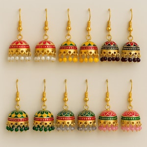 Assorted Meenakari Jhumka Earrings-Indian Handmade Jewelry Bulk-Wedding Favors-Kanjak Gifts-Haldi Mehendi Return Gifts-Nikah Mayoon Heena