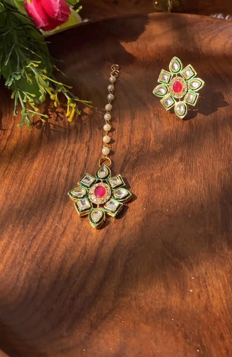 Bindi Set Kundan Ring Bracelet Bindi Set: Indian Wedding Jewelry Favors, Mayoon ...