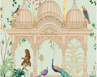 Fondo de pavo real verde - Fondo para Pooja - Decoraciones de fondo indias - Fondo Pichwai - Fondo tradicional - Decoración para bodas indias Haldi Mehndi