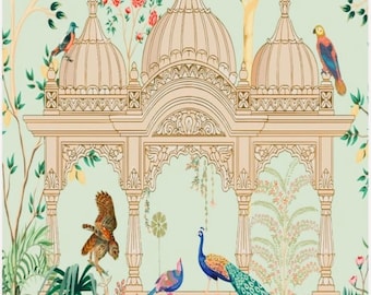 Peacock Backdrop Curtain|Green Backdrop|Pichwai cow Backdrop|Indian Traditional Backdrop|Jharokha Wall Deco|Backdrop for Puja wedding