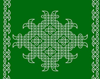 Rangoli Kolam Backdrop Green/Red Muggu Backdrop|Traditional Indian Backdrop|Puja Backdrop|Pichwai Cow Backdrop|Pooja Cloth|Rangoli Floor Mat