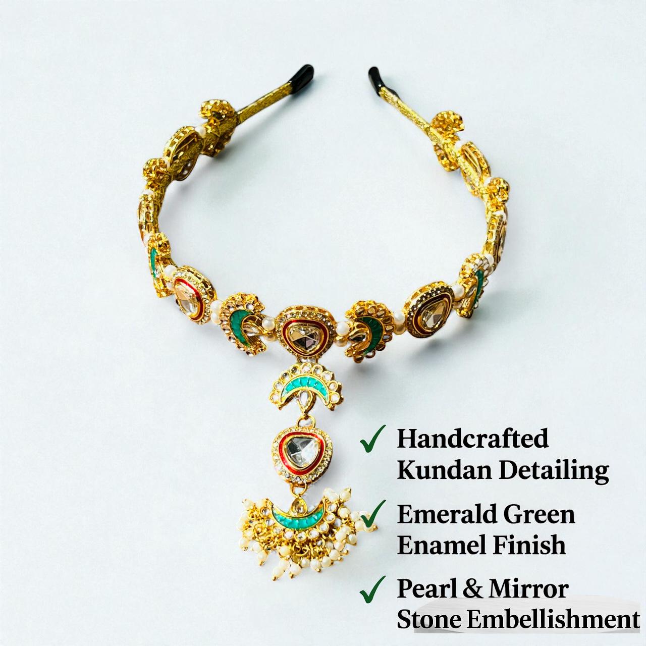 6394 Kundan Headband Sabyasachi Inspired Indian Hairband with Attached Amazon.com: Green Moon Jadau Kundan Sheeshphool Bridal  main image 2