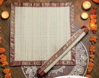 Korai Grass Pooja Aasana Mats 20"- Assorted Color-Aasan for God in Puja Room Temple, Indian Home decor