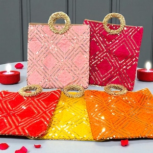 Lote al por mayor de bolsos de seda con lentejuelas - Bolsos de boda indios con cremallera - Regalos de fiesta al por mayor - Devolución