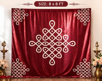 Rangoli Kolam Backdrop: Traditional Indian Pooja Decoration, Green/Red Muggu Cloth Rangoli Floor Mat