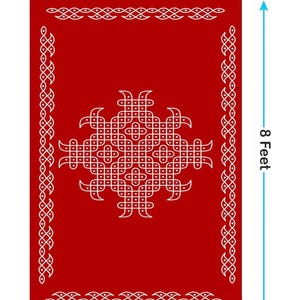 Achtergrond met Pichwai-koe en bananenboom: Indiase feestdecoratie, 244 x 244 cm (8 x 8 ft) satijn, decoratie voor pooja (religieuze ceremonie). afbeelding 11