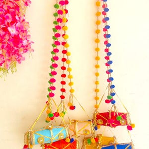 Pom Pom Dholki Hangings: Indian Wedding Mehndi Haldi Decor