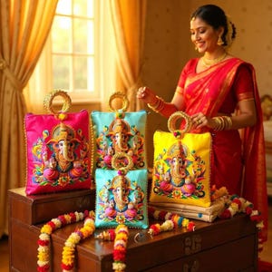 Ganesha & Sequin Gift Bags: Indian Wedding, Diwali, Pooja Favors