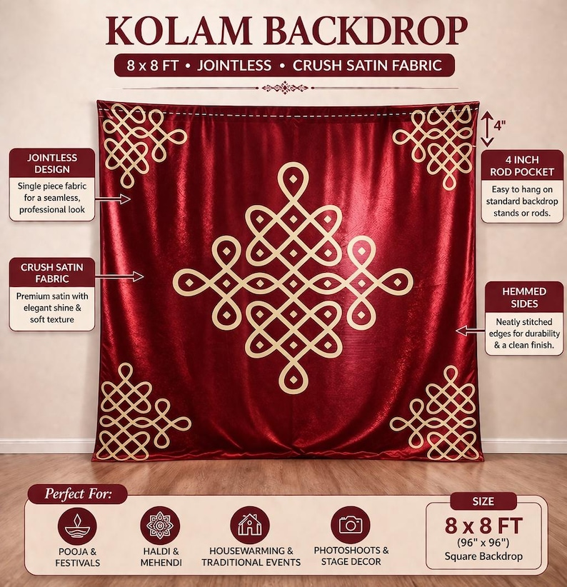 Cloth Rangoli Rangoli Kolam Backdrop: Traditional Indian Pooja Decoration, Green/red ...
