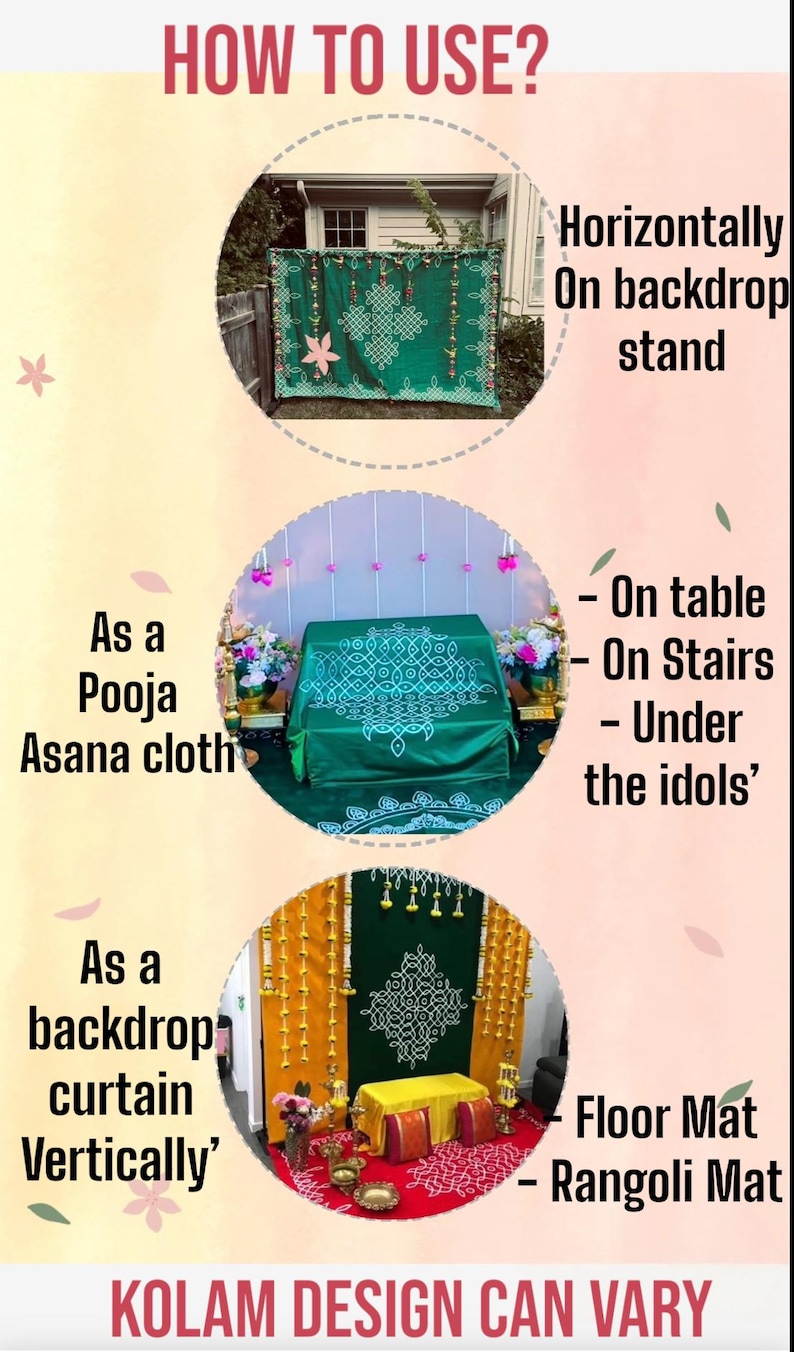 Cloth Rangoli Rangoli Kolam Backdrop: Traditional Indian Pooja Decoration, Green/red ...