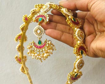 Sabyasachi Inspired Matha patti Maang Tikka Kundan Headband/Hairband Tikka-Indian Bridal Headpiece Jewelry Set for Saree wear,Gajra Srunchie