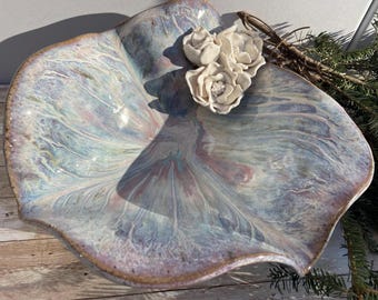 Handmade ceramic bowl with flowers, extra large