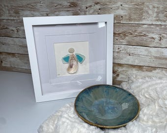 Handmade angel seaglass wall art, with handmade ceramic bowl