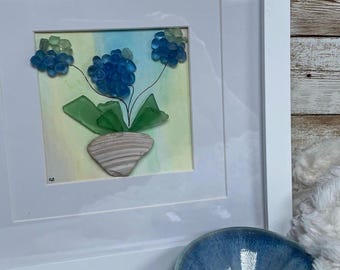 Handmade handpainted seaglass wall art and handmade ceramic bowl set