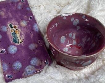 handmade ceramic tray and cup, music/jazz