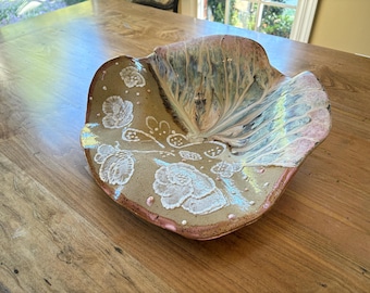 ceramic bowl, extra large/huge, handmade, with flowers