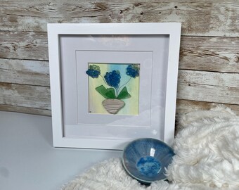 Handmade handpainted seaglass wall art and handmade ceramic bowl set