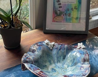 Large handmade ceramic bowl, with flowers