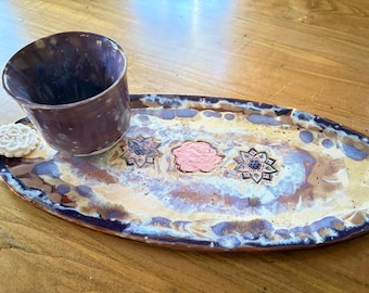 handmade ceramic platter and cup set